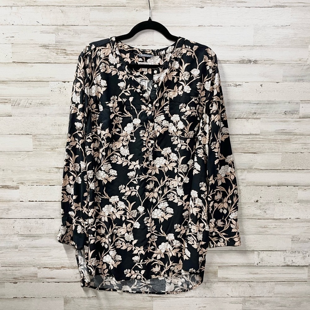 Merona Black and Cream Floral Blouse